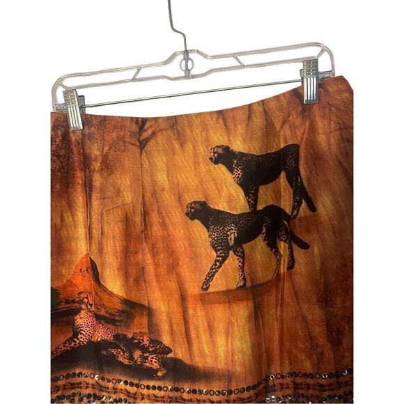 Vintage 100% Silk Cheetah and Jaguar Desert Print Sequin Mini Skirt Size 10 Peti - Picture 3 of 7